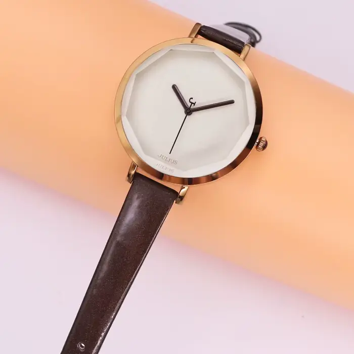 Julius Lady-Montre à quartz japonaise pour femme, grandes heures, horloge, bracelet habillé, couleurs mélangées, cuir, cadeau d'anniversaire pour fille, sans boîte, mode