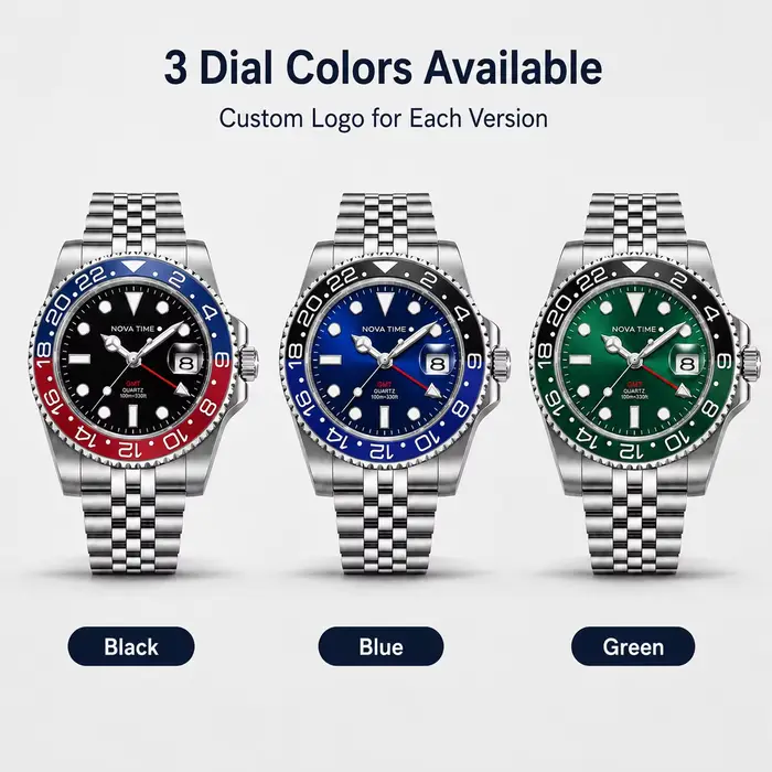 Montre GMT avec logo de marque personnalisé pour hommes