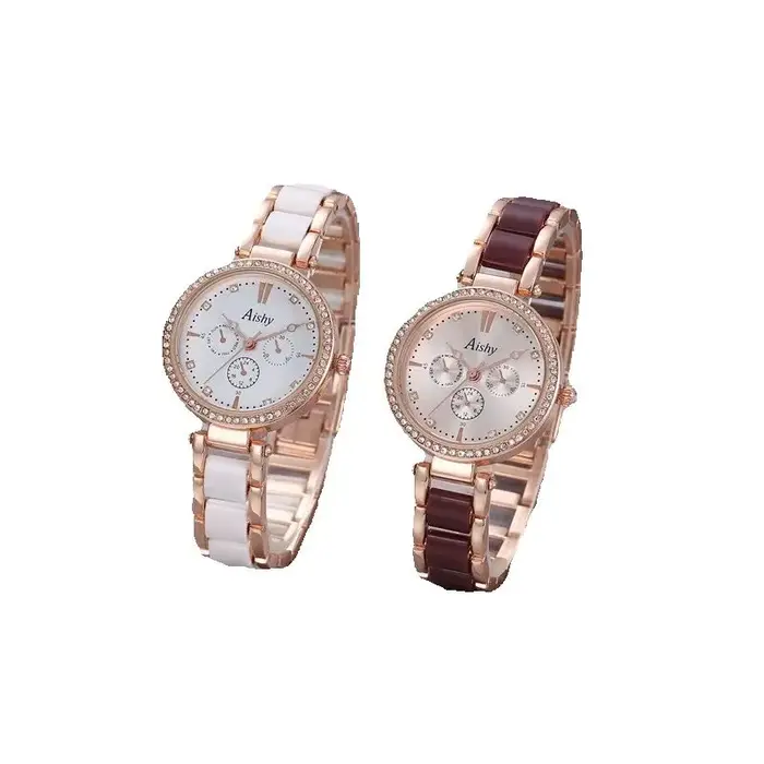 Montre-bracelet élégante et décontractée quartz pour femmes occasions spéciales bronze café multicolore rose gris