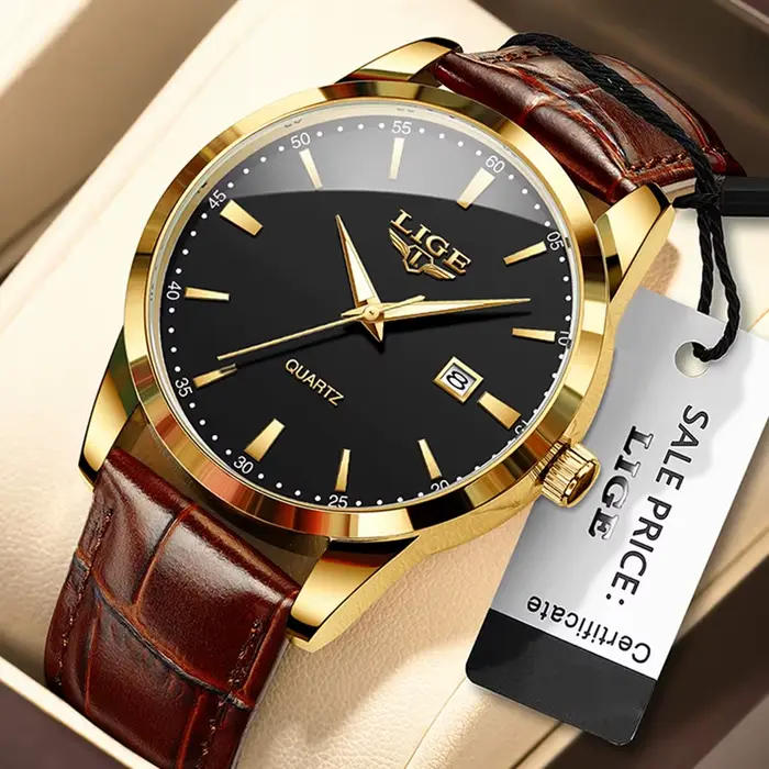 Montre LIGE luxe militaire homme quartz robuste étanche pour homme avec cuir bracelet robuste occasions spéciales