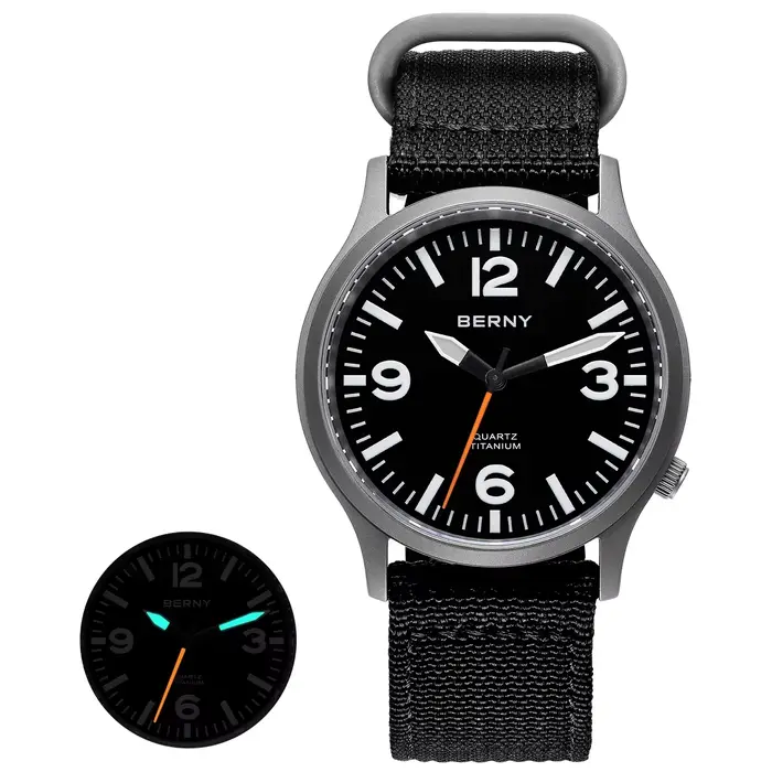 Montres BERNY en titane pour hommes, cadran super lumineux, saphir, montre à quartz pour sports de p