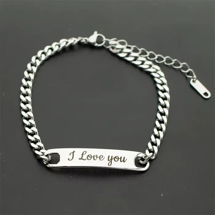 Bracelets d'identification personnalisables en acier inoxydable pour hommes – Plaque nominative grav