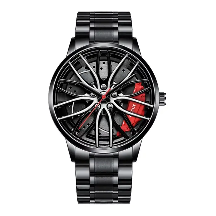Mode hommes montres de sport 3d roue de voiture bracelet en acier inoxydable montre-bracelet hommes 