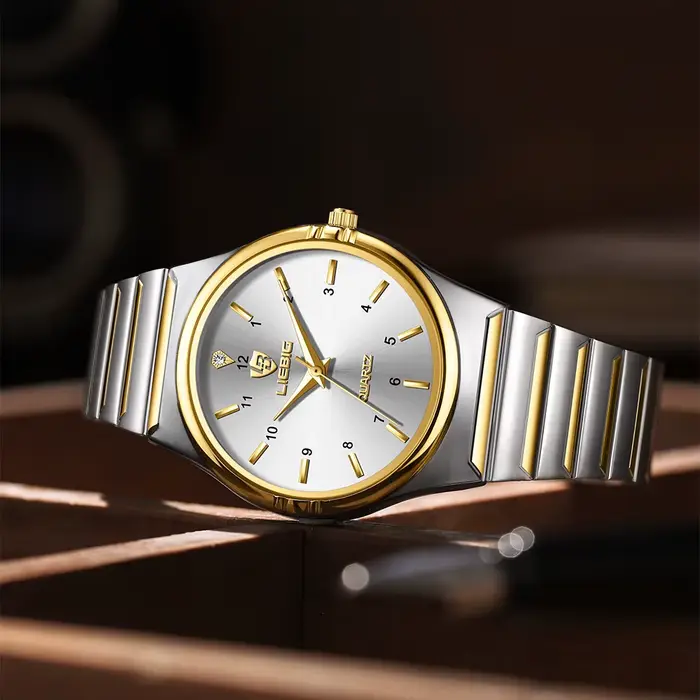 Montres-bracelets Liebig en acier inoxydable pour hommes, résistantes à l'eau, quartz, style décontracté et luxueux, parfaites pour diverses occasions et comme cadeau