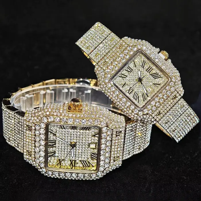 UNIGUET montre de glace de luxe pour hommes femmes mode Hip Hop plein diamant carré Couple montre-bracelet cadeau 2026 Hor vente