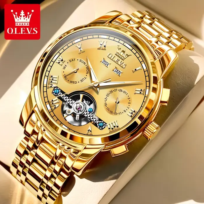 OLEVS 6607 + 6602 Original hommes femmes montre de luxe marque Tourbillon montre mécanique haut de g