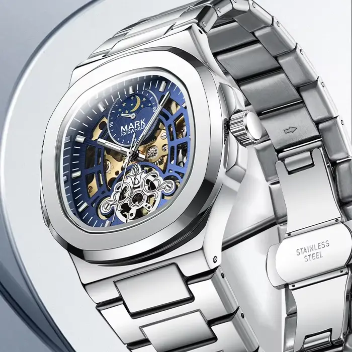 MARK FAIRWHALE montres mécaniques pour homme Phase de lune Tourbillon acier inoxydable étanche mouvement automatique montre de luxe pour hommes