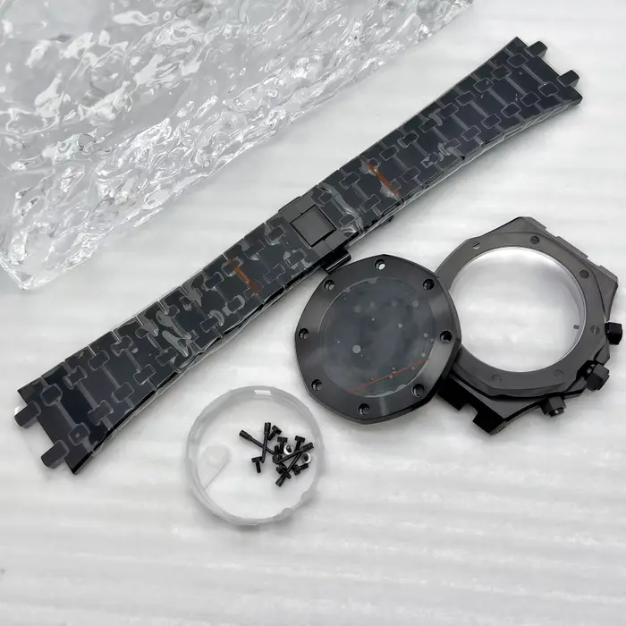 Boîtier de montre chronographe en acier inoxydable doré rose modifié 41 mm avec bracelet pour mouvement à quartz Oak