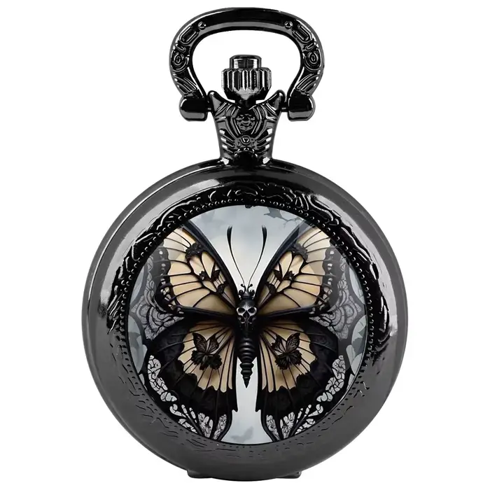 Montre à gousset — Montre de Poche à Quartz avec Pendentif Papillon pour Homme et Femme, Horloge, Sq