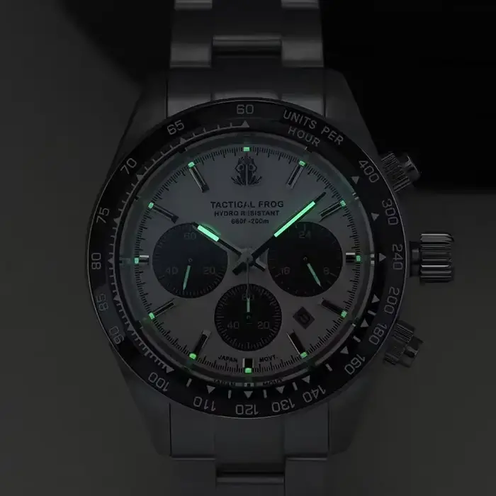 Tactique grenouille V2 chronographe solaire montre à Quartz saphir cristal miroir lunette en céramique 200M étanche