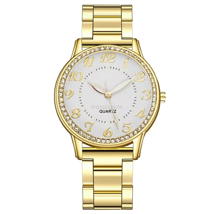 Montre élégante à quartz avec bracelet en maille et strass pour femme
