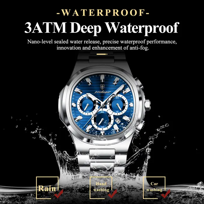 POEDAGAR homme d'affaires montre-bracelet Date chronographe étanche lumineux luxe hommes montre en acier inoxydable