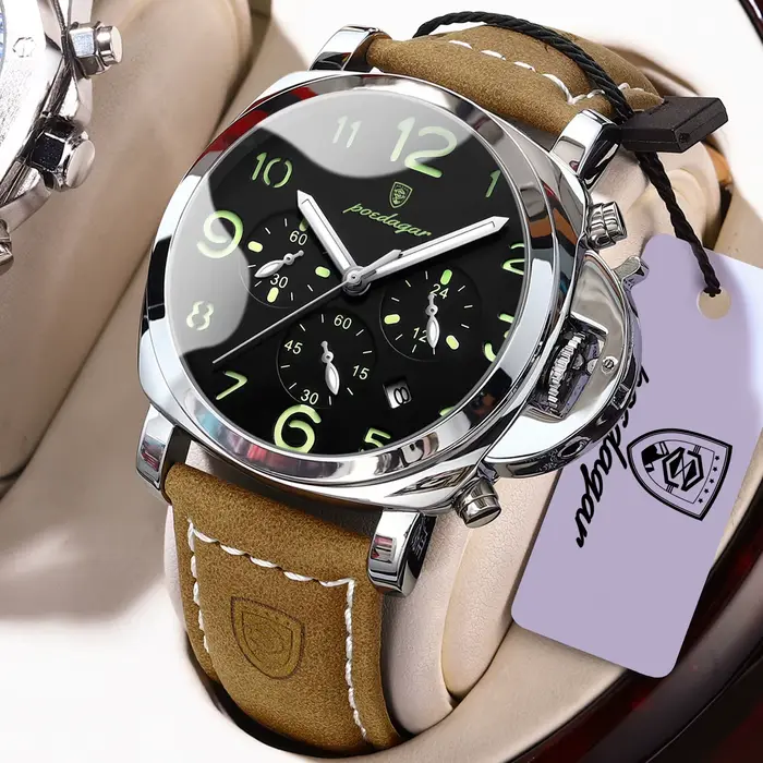 POEDAGAR Montre de luxe pour homme, étanche, chronographe lumineux, date, montre homme tendance, cui