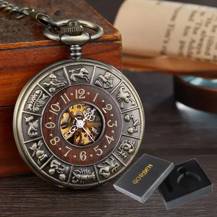Montre de poche mécanique en bois massif
