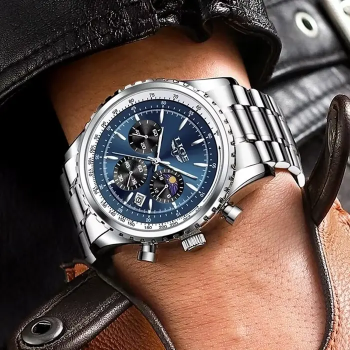 LIGE 2024 Top marque de luxe nouveaux hommes montre Quartz homme montres étanche
