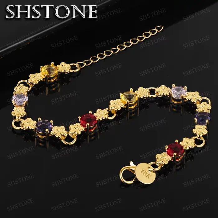 Nouveau bracelet classique de luxe en or 18 carats avec cristaux colorés pour femme