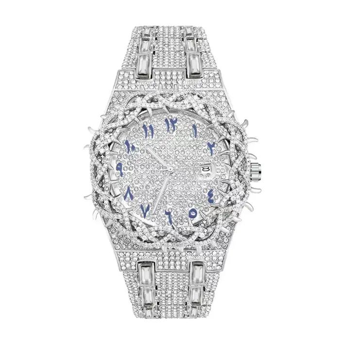 1 montre à quartz pour homme. Nouveau modèle avec bracelet entièrement serti de diamants.