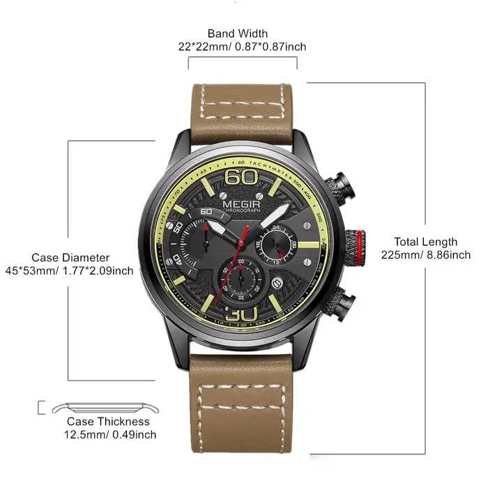 MEGIR hommes montres marque de mode Sport Quartz chronographe horloge étanche homme d'affaires montre-bracelet 24 heures Relogio Masculino 2110