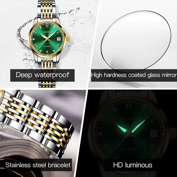 Ensemble de montres OLEVS automatiques pour couple homme et femme résistante à l'eau et à l'usure style mode et casual pour différentes occasions spéciales