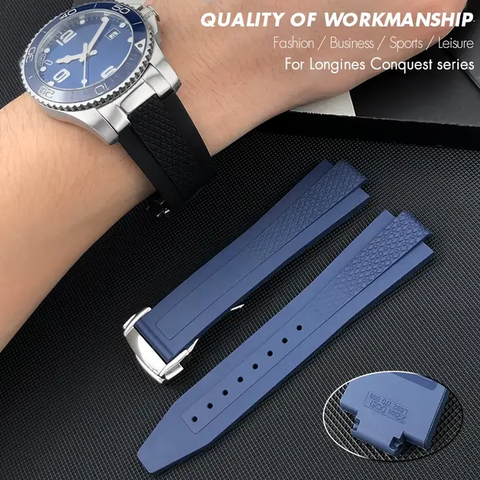 Bracelet de montre convexe en caoutchouc fluoré FKM souple