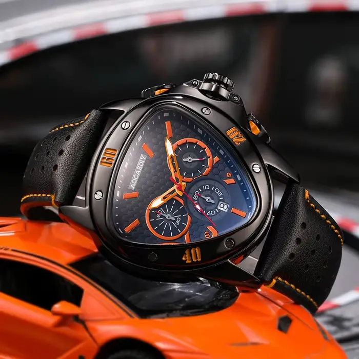 Nouvelle montre hommes haute gamme ZBJP triangle résistante à l'eau avec bracelet en cuir pour homme occassions spéciales quartz audacieux