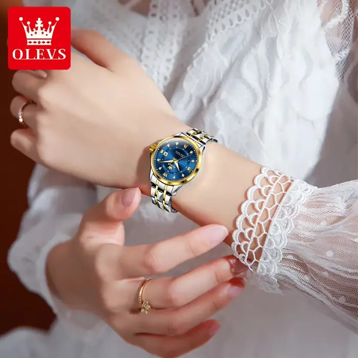 OLEVS montres pour femmes de luxe mode or petite montre-bracelet pour dames Original étanche losange bracelet en acier inoxydable Date