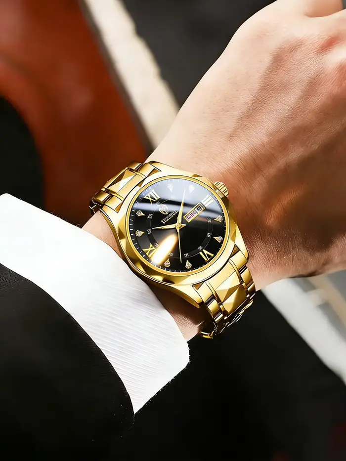 Montre à quartz lumineuse pour homme en acier inoxydable