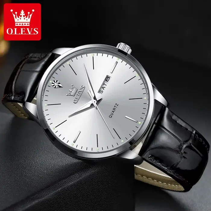 Montre à Quartz Étanche avec Bracelet en Cuir pour Homme