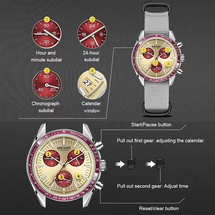 MEGIR Quartz chronographe montres hommes étanche Sport montre-bracelet hommes avec mode bracelet en