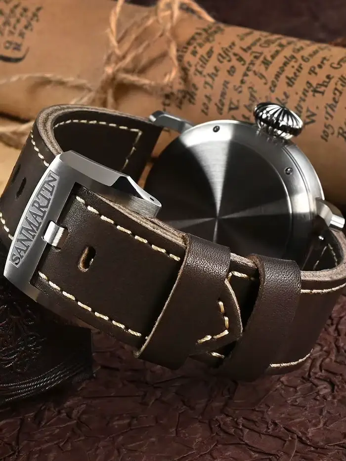 San Martin 45mm Bronze/acier montre mécanique pour hommes montre-bracelet étanche rétro pilote ST3621 luxe Saat lumineux 10Bar SN0095