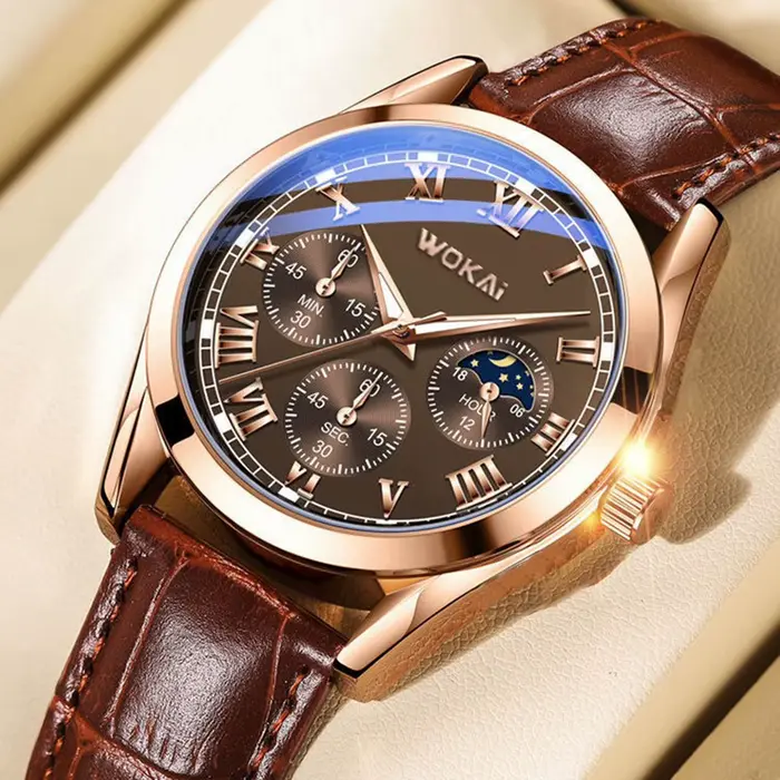 Montre-bracelet à quartz en cuir PU pour hommes