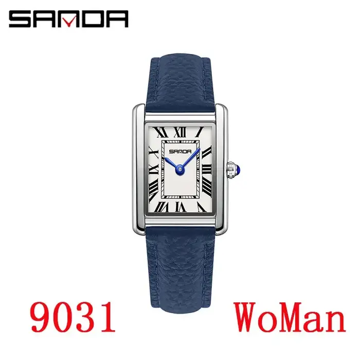 SANDA Couple réservoir montres résistant à l'usure bracelet en cuir de luxe cadran carré 30M étanche sport décontracté