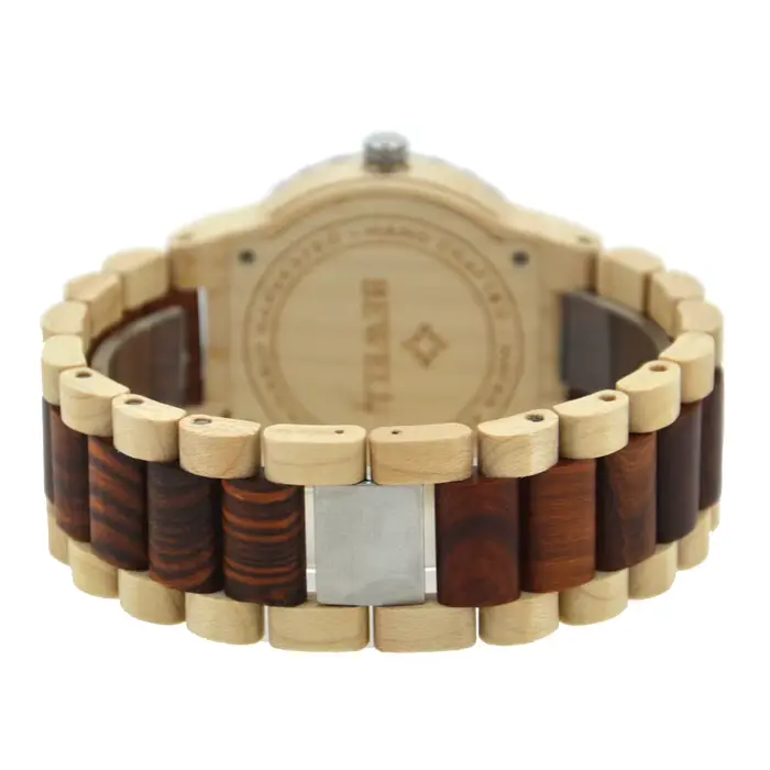 Montre Bracelet Homme en Bois Cadran Rond Faite Main Légère Date Lumineuse Quartz Occasions Spéciales Usage Journalier Décontracté