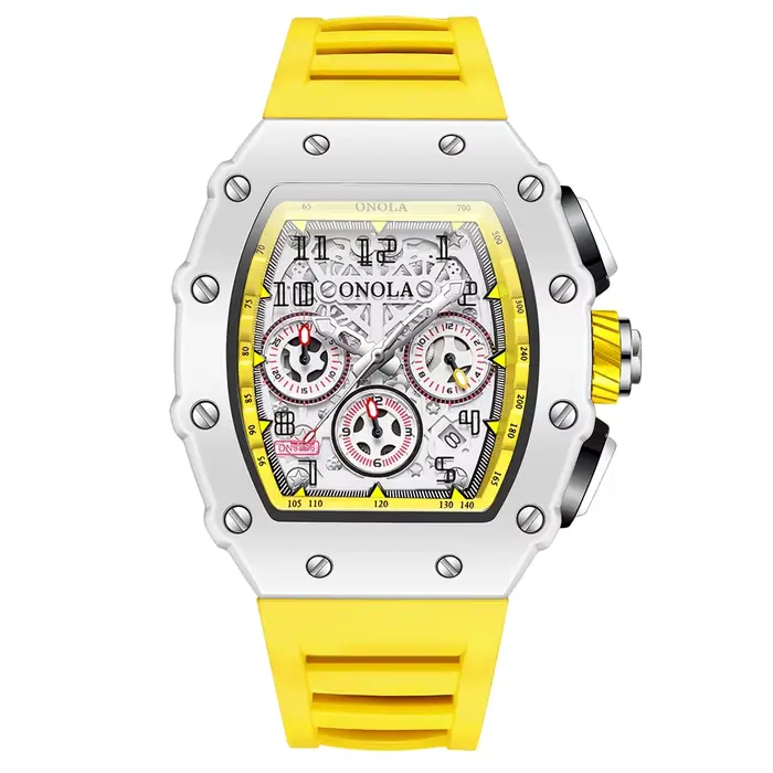 ONOLA-Montre Tonneau Décontractée pour Homme, Multifonctionnelle, Bracelet en Silicone Souple, Étanc