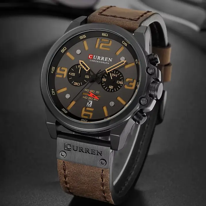 CURREN hommes montres haut de gamme marque étanche Sport montre-bracelet chronographe Quartz militaire en cuir véritable Relogio Masculino