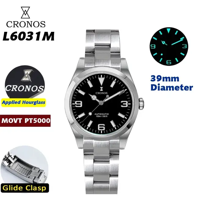 Cronos EX Diver montre mécanique pour hommes 39mm automatique PT5000/Miyota 90S5 verre saphir Bracelet à bagues fermoir coulissant 10ATM L6031