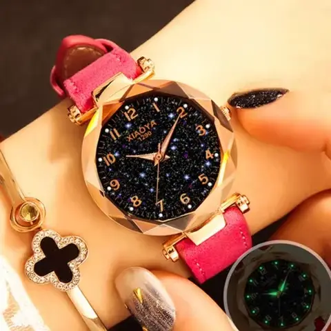 Montre ciel étoilé de luxe pour femme, montre-bracelet à quartz pour femme, cuir rouge, horloge étan