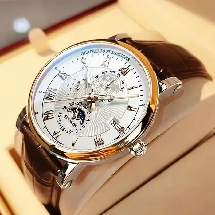 2024 hommes montre haut tendance luxe Sport montre-bracelet pour homme étanche lumineux en cuir Date montres à Quartz