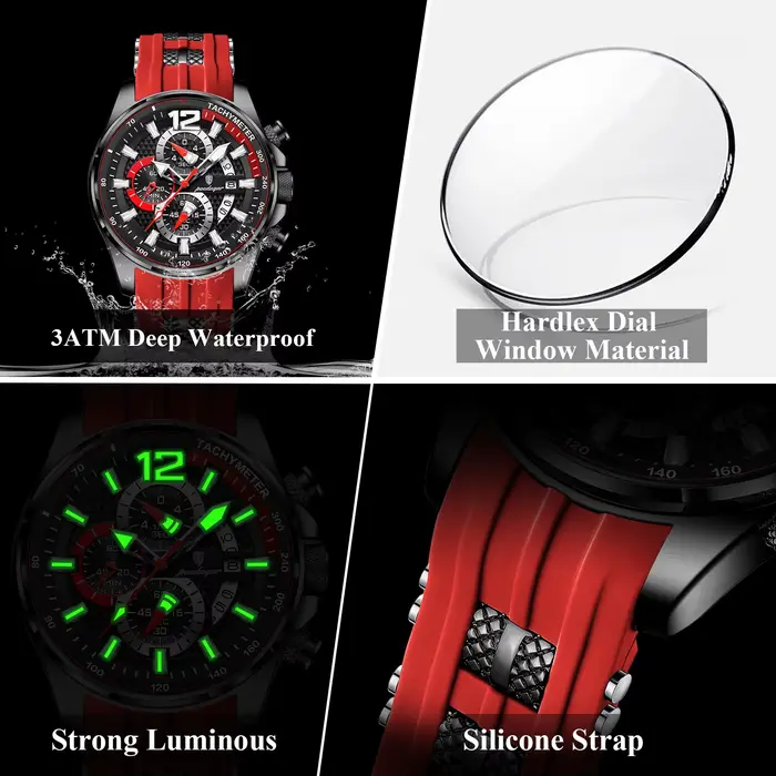 Montre POEDAGAR à Quartz avec Fonction Chronographe et Indicateur de Date pour Hommes Occasions Spéciales