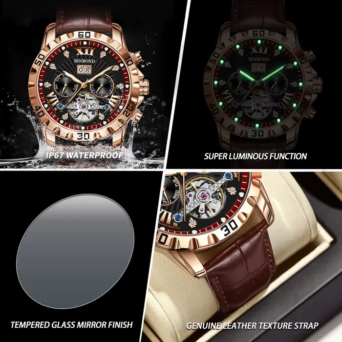 Montres mécaniques automatiques tourbillon BINBOND pour hommes