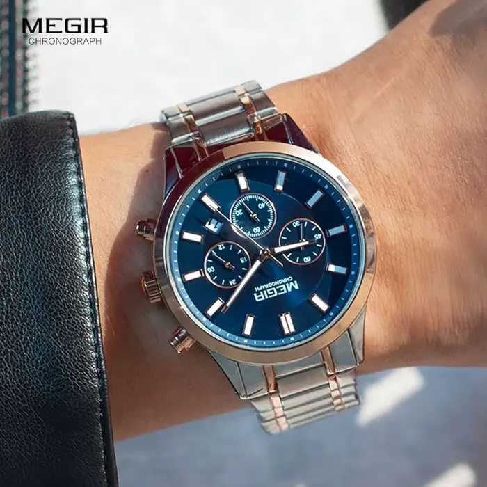 Montre-bracelet chronographe à quartz en acier inoxydable pour homme