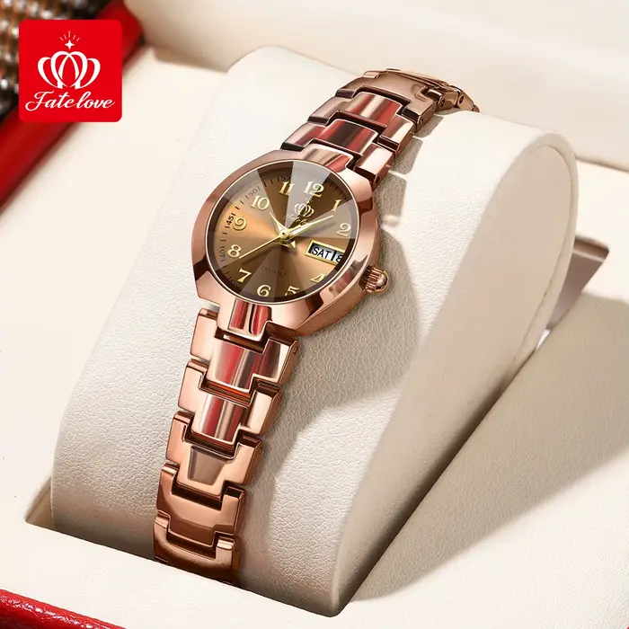 Montre FATELOVE 818 en acier au tungstène avec affichage double calendrier et jour de la semaine pour femmes occasions spéciales