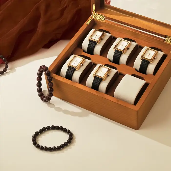 Oirlv boîte de rangement de montre en bois délicate couvercle en verre anti-poussière