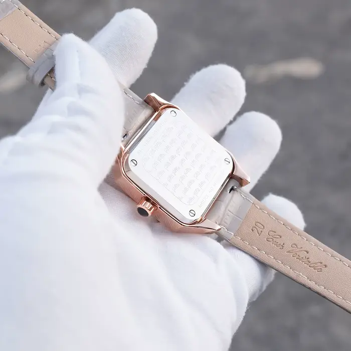 Montre habillée carrée pour femme cadran en or rose diamant chiffres romains bracelet en cuir gris montre-bracelet