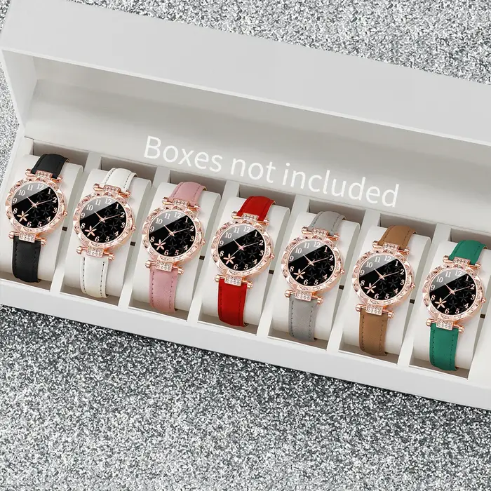 7 pièces/ensemble mode strass montre pour femme bracelet en cuir