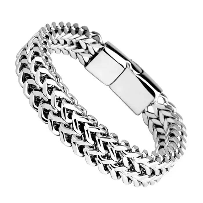 Bracelet en acier inoxydable double rangée motif écailles de poisson