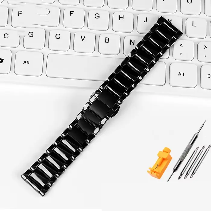 Bracelet de montre en céramique brillante noire de 22mm, pour montre AR1507 AR1509/70002 AX7105