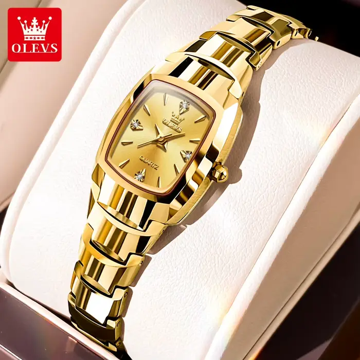 Montre OLEVS 7006 en acier tungstène doré pour homme et femme, ensemble de montres de luxe pour coup