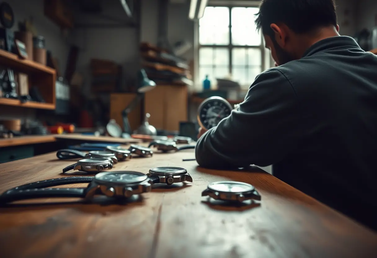 Atelier bien éclairé avec un horloger travaillant sur une montre