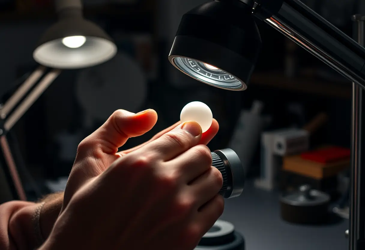 Une main nettoyant une petite pièce mécanique dans un atelier de réparation
